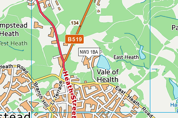 NW3 1BA map - OS VectorMap District (Ordnance Survey)