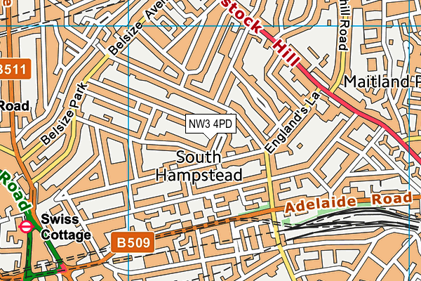 NW3 4PD map - OS VectorMap District (Ordnance Survey)