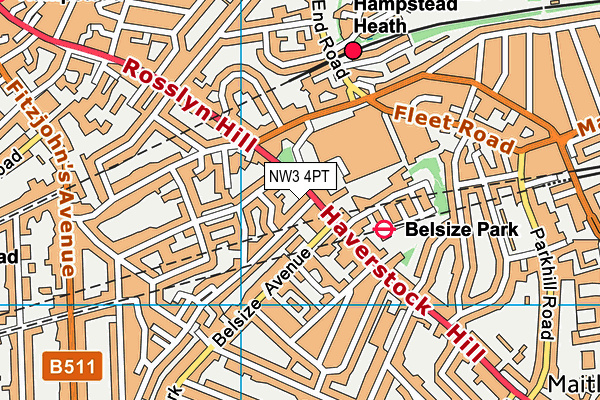 NW3 4PT map - OS VectorMap District (Ordnance Survey)