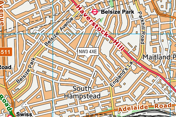 NW3 4XE map - OS VectorMap District (Ordnance Survey)