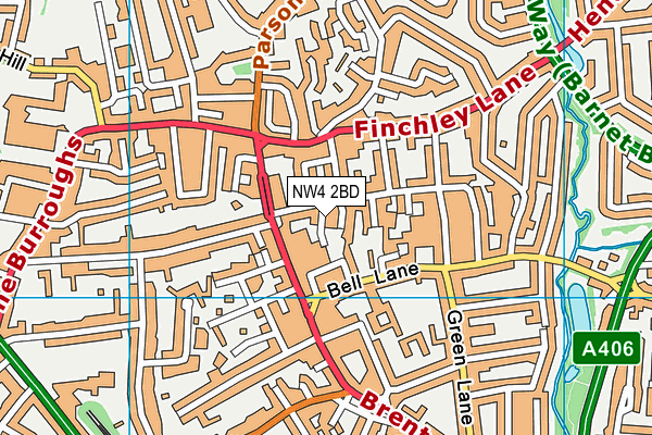 NW4 2BD map - OS VectorMap District (Ordnance Survey)