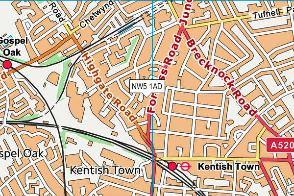 NW5 1AD map - OS VectorMap District (Ordnance Survey)