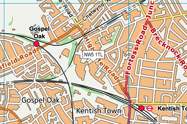 Puregym (London Kentish Town) map (NW5 1TL) - OS VectorMap District (Ordnance Survey)