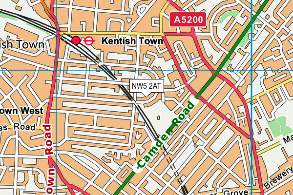 NW5 2AT map - OS VectorMap District (Ordnance Survey)
