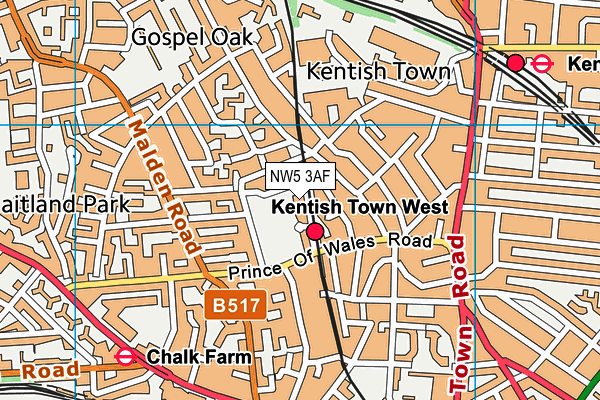 NW5 3AF map - OS VectorMap District (Ordnance Survey)