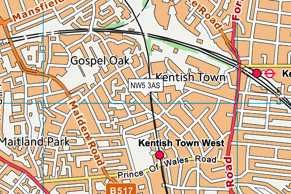 NW5 3AS map - OS VectorMap District (Ordnance Survey)