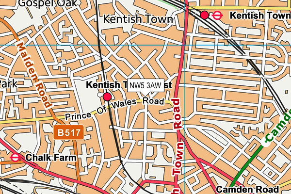 NW5 3AW map - OS VectorMap District (Ordnance Survey)