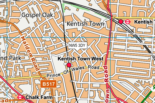 NW5 3DY map - OS VectorMap District (Ordnance Survey)