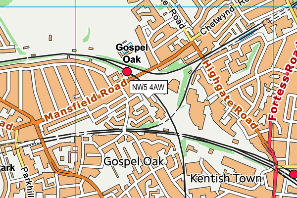 NW5 4AW map - OS VectorMap District (Ordnance Survey)