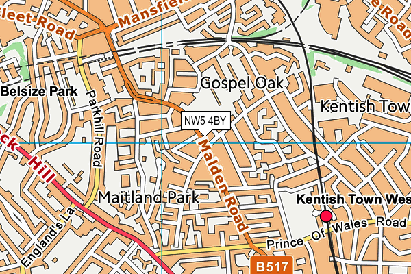 NW5 4BY map - OS VectorMap District (Ordnance Survey)