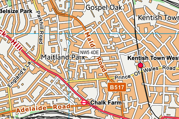 NW5 4DE map - OS VectorMap District (Ordnance Survey)