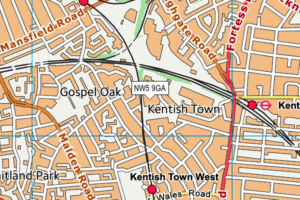 NW5 9GA map - OS VectorMap District (Ordnance Survey)