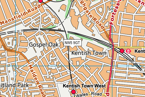 NW5 9GT map - OS VectorMap District (Ordnance Survey)