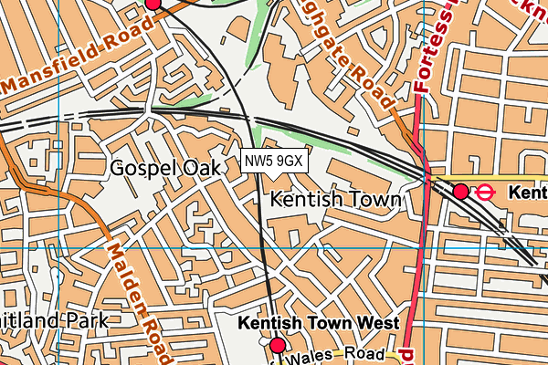 NW5 9GX map - OS VectorMap District (Ordnance Survey)