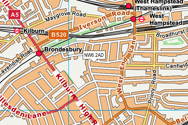 NW6 2AD map - OS VectorMap District (Ordnance Survey)