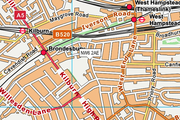 NW6 2AE map - OS VectorMap District (Ordnance Survey)