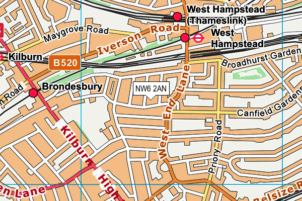 NW6 2AN map - OS VectorMap District (Ordnance Survey)