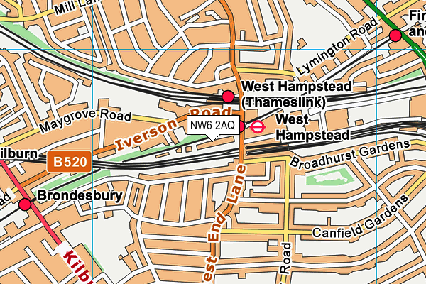 NW6 2AQ map - OS VectorMap District (Ordnance Survey)