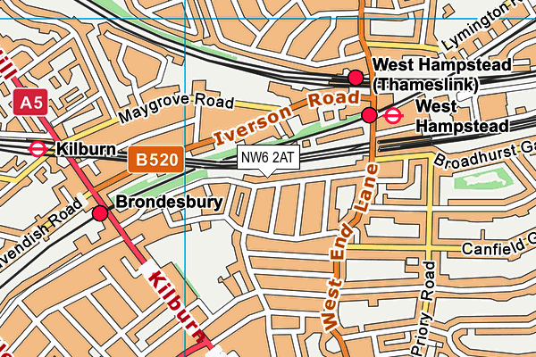 NW6 2AT map - OS VectorMap District (Ordnance Survey)