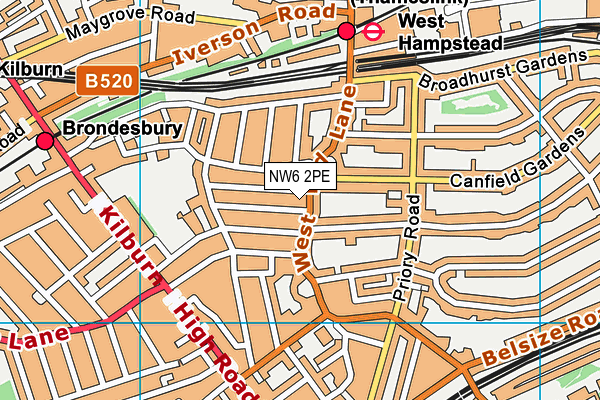 NW6 2PE map - OS VectorMap District (Ordnance Survey)