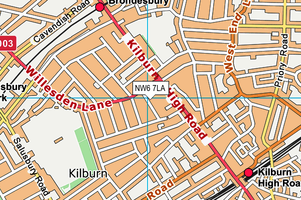 NW6 7LA map - OS VectorMap District (Ordnance Survey)