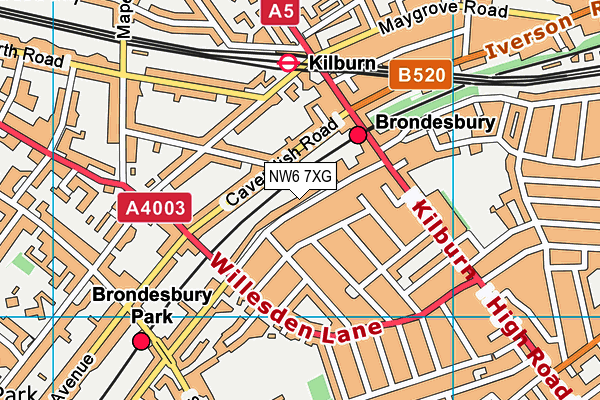 NW6 7XG map - OS VectorMap District (Ordnance Survey)