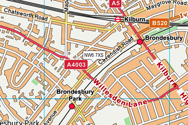 NW6 7XS map - OS VectorMap District (Ordnance Survey)