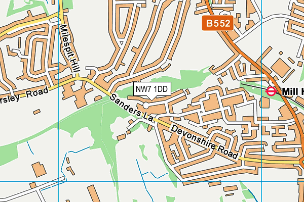 NW7 1DD map - OS VectorMap District (Ordnance Survey)