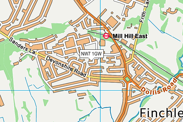 NW7 1GW map - OS VectorMap District (Ordnance Survey)