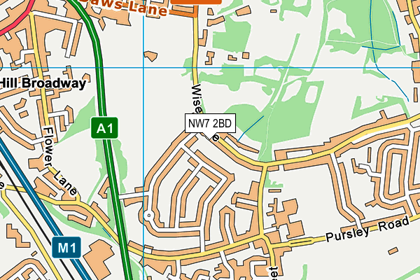 NW7 2BD map - OS VectorMap District (Ordnance Survey)