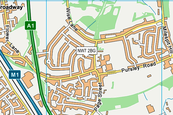 NW7 2BG map - OS VectorMap District (Ordnance Survey)
