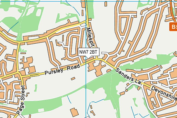 NW7 2BT map - OS VectorMap District (Ordnance Survey)