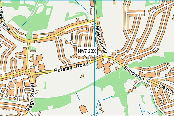 NW7 2BX map - OS VectorMap District (Ordnance Survey)