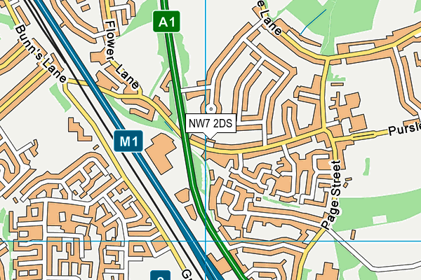 NW7 2DS map - OS VectorMap District (Ordnance Survey)