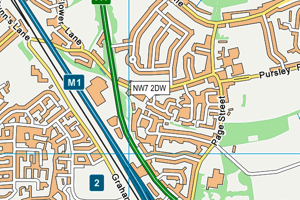 NW7 2DW map - OS VectorMap District (Ordnance Survey)