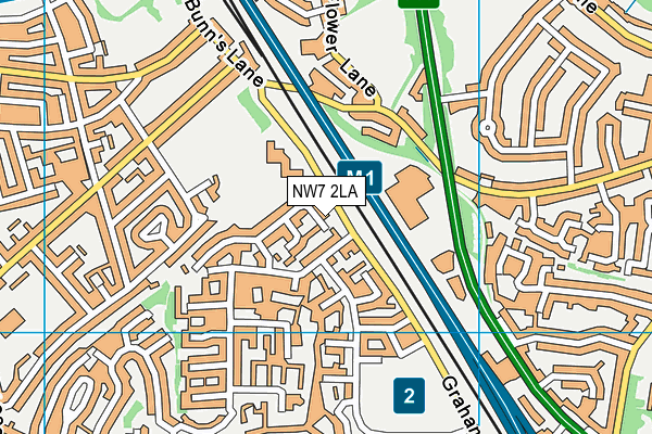 NW7 2LA map - OS VectorMap District (Ordnance Survey)