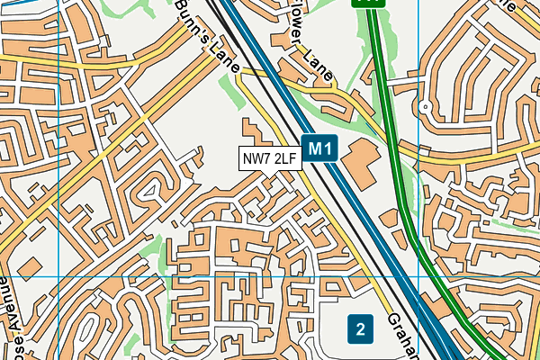 NW7 2LF map - OS VectorMap District (Ordnance Survey)