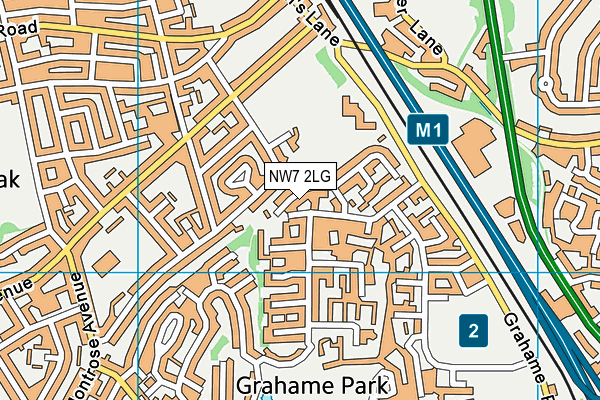 NW7 2LG map - OS VectorMap District (Ordnance Survey)
