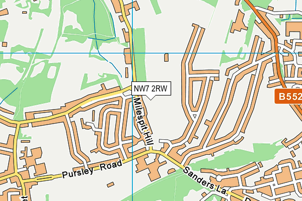 NW7 2RW map - OS VectorMap District (Ordnance Survey)