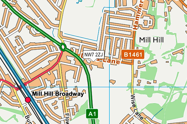 NW7 2ZJ map - OS VectorMap District (Ordnance Survey)