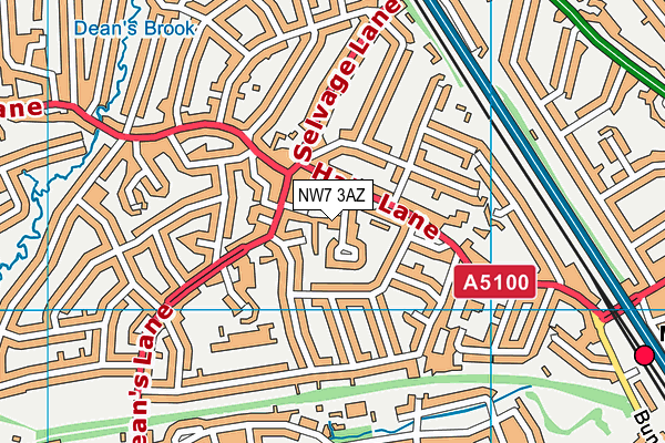 NW7 3AZ map - OS VectorMap District (Ordnance Survey)
