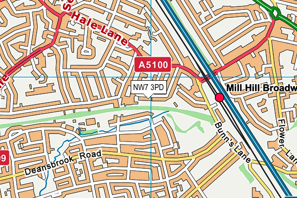 NW7 3PD map - OS VectorMap District (Ordnance Survey)