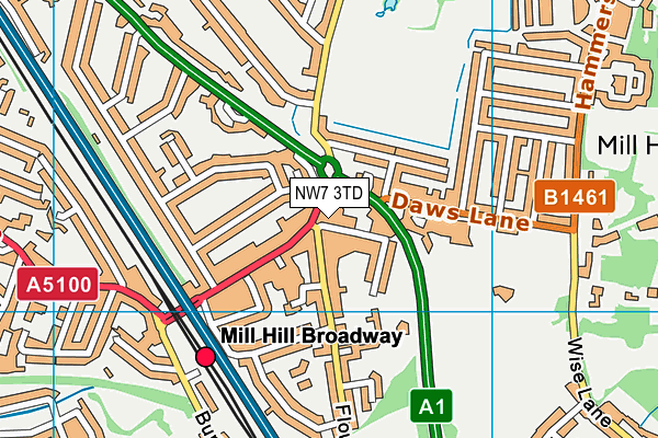 NW7 3TD map - OS VectorMap District (Ordnance Survey)