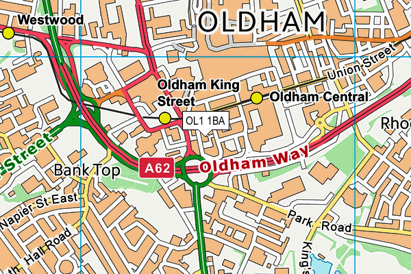 OL1 1BA map - OS VectorMap District (Ordnance Survey)
