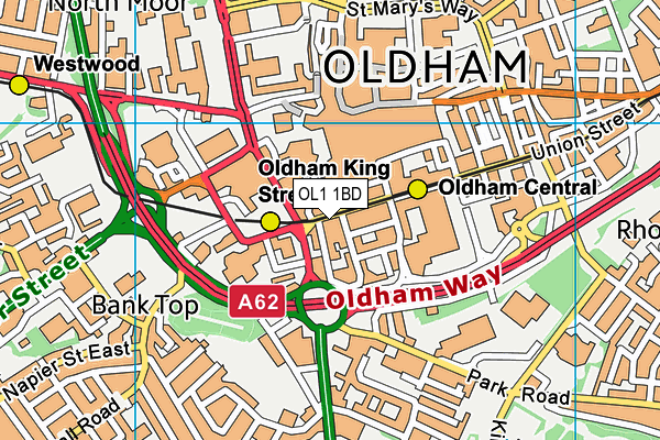 OL1 1BD map - OS VectorMap District (Ordnance Survey)