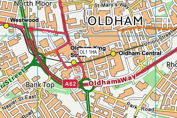 OL1 1HA map - OS VectorMap District (Ordnance Survey)