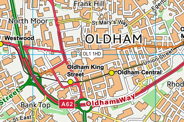 OL1 1HD map - OS VectorMap District (Ordnance Survey)