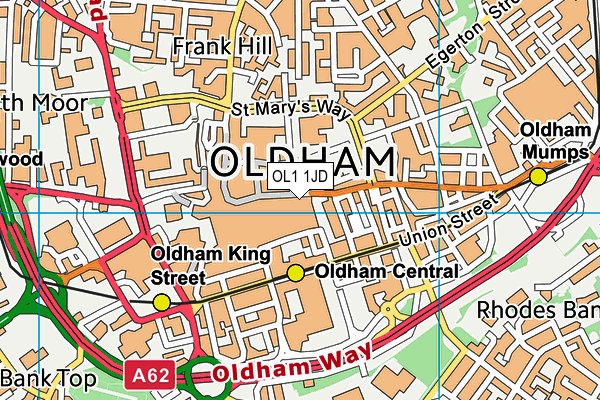 OL1 1JD map - OS VectorMap District (Ordnance Survey)