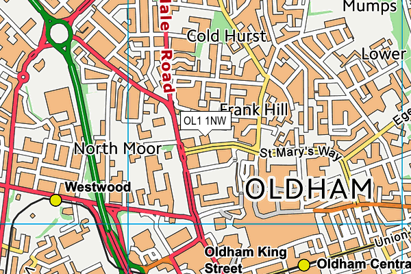OL1 1NW map - OS VectorMap District (Ordnance Survey)