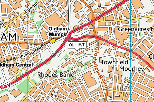 OL1 1WT map - OS VectorMap District (Ordnance Survey)